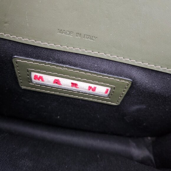 Marni Trunk Medium Leather sShoulder Bag Forest Green - Picture 5 of 16